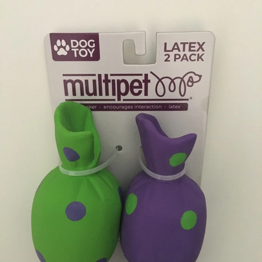 NEW (S) Dog Toys Mini 2 Latex Squeakers Green and Purple | Multipet